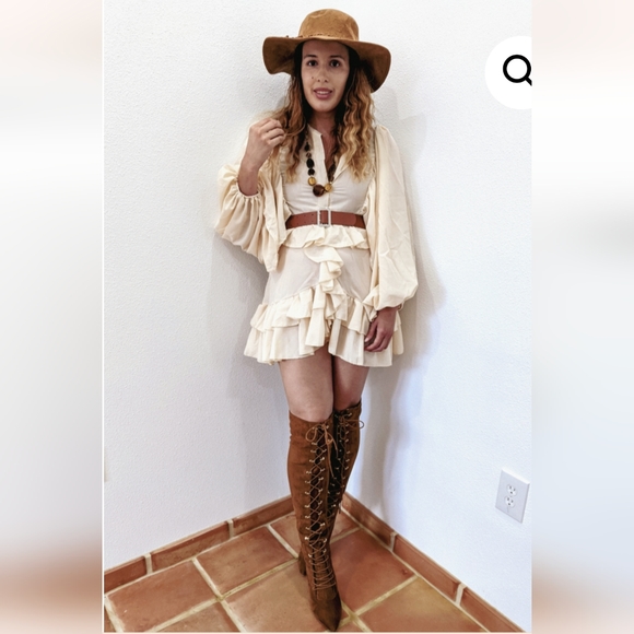 NWT Bohemian Long Sleeve Vacation Ruffle Flowy Ruffle Dess Size:Small-Large - Picture 4 of 16